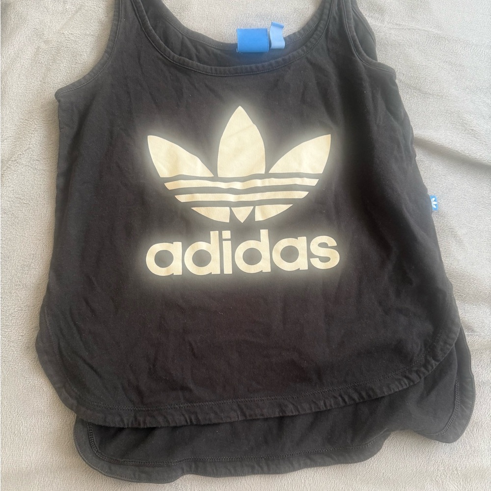 adidas Black Tank with Cream Trefoil Logo